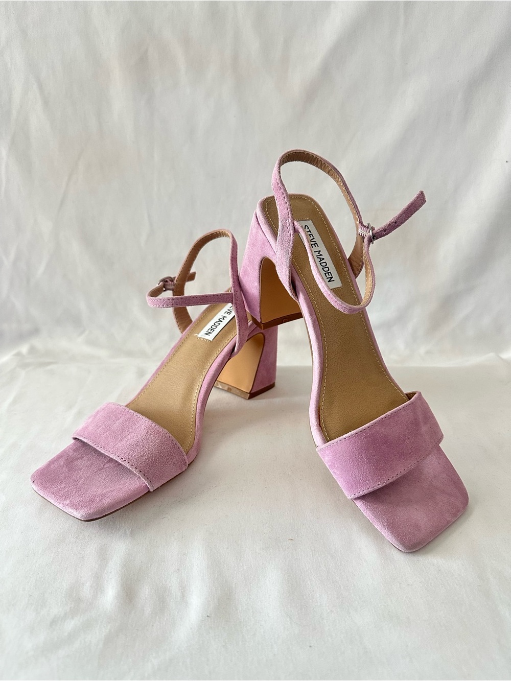 Steve Madden Pink Suede Block Heel Sandals with Ankle Strap